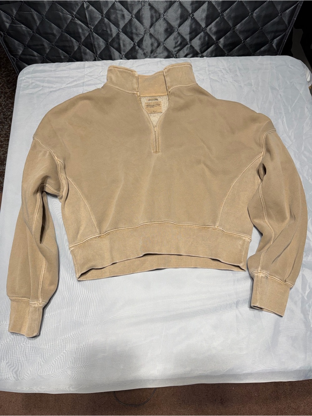 Abercrombie & Fitch Cropped Quarter-Zip Sweatshirt - Tan